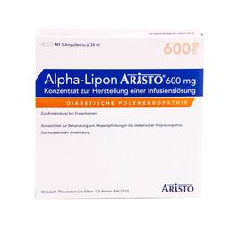 Abbildung: Alpha Lipon Aristo 600 mg Konzentrat zur Herstellung einer Infusionslösung 5X24 ml, Infusionslösungskonzentrat PZN 10033087
