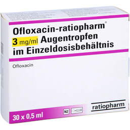 Abbildung: Ofloxacin ratiopharm 3 mg / ml Atr.i.Einzeldosisbeh. 30X0.5 ml, Augentropfen PZN 10041773
