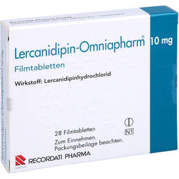 Abbildung: Lercanidipin Omniapharm 10 mg Filmtabletten 28 St, Filmtabletten PZN 10042181