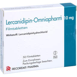 Abbildung: Lercanidipin Omniapharm 10 mg Filmtabletten 50 St, Filmtabletten PZN 10042198