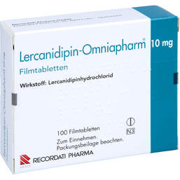 Abbildung: Lercanidipin Omniapharm 10 mg Filmtabletten 100 St, Filmtabletten PZN 10042212