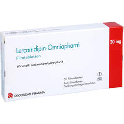 Abbildung: Lercanidipin Omniapharm 20 mg Filmtabletten 50 St, Filmtabletten PZN 10042235