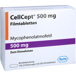 Abbildung: Cellcept 500 mg Filmtabletten 150 St, Filmtabletten PZN 10044582