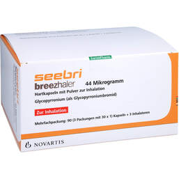 Abbildung: Seebri Breezhaler 44 Mikrogramm Hartkap.mit Pul.z.In 3X30 St, Hartkapseln mit Pulver zur Inhalation PZN 10045185