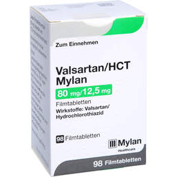 Abbildung: Valsartan / HCT Mylan 80 mg / 12,5 mg Filmtabletten 98 St, Filmtabletten PZN 10054965