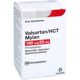 Abbildung: Valsartan / HCT Mylan 160 mg / 25 mg Filmtabletten 56 St, Filmtabletten PZN 10054994