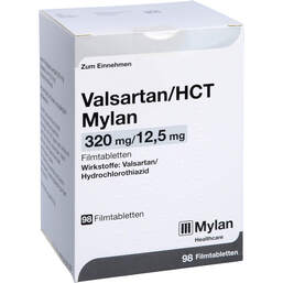 Abbildung: Valsartan / HCT Mylan 320 mg / 12,5 mg Filmtabletten 98 St, Filmtabletten PZN 10055025