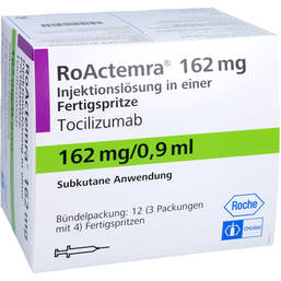 Abbildung: Roactemra 162 mg Injektionslösung in einer Fertigspritze 12 St, Injektionslösung PZN 10056757