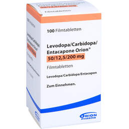 Abbildung: Levodopa / Carbidopa / Entacapone Orion 50 / 12,5 / 200 100 St, Filmtabletten PZN 10057225