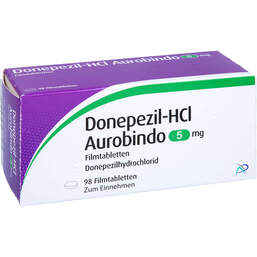 Abbildung: Donepezil HCL Aurobindo 5 mg Filmtabletten 98 St, Filmtabletten PZN 10057774