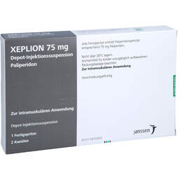 Abbildung: Xeplion 75 mg Depot-Injektionssuspension Fertigspritzen 1 St, Depot-Injektionssuspension PZN 10061310