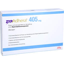 Abbildung: Zypadhera 405 mg Pulver + Lösung z.Her.e.Depot-Injektionssuspension 1 P, Trockensubstanz mit Lösun PZN 10068312