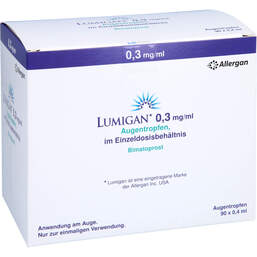 Abbildung: Lumigan 0,3 mg / ml Augentropfen im Einzeldosisbeh. 90X0.4 ml, Augentropfen PZN 10070154