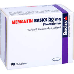 Abbildung: Memantin Basics 20 mg Filmtabletten 98 St, Filmtabletten PZN 10080081