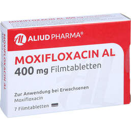 Abbildung: Moxifloxacin AL 400 mg Filmtabletten 7 St, Filmtabletten PZN 10080106