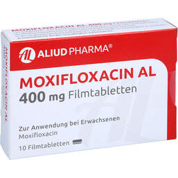 Abbildung: Moxifloxacin AL 400 mg Filmtabletten 10 St, Filmtabletten PZN 10080112