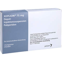 Abbildung: Xeplion 75 mg Depot-Injektionssuspension Fertigspritzen 1 St, Depot-Injektionssuspension PZN 10098916