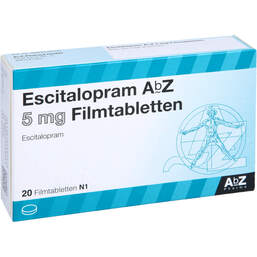 Abbildung: Escitalopram AbZ 5 mg Filmtabletten 20 St, Filmtabletten PZN 10099057