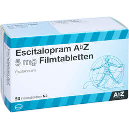 Abbildung: Escitalopram AbZ 5 mg Filmtabletten 50 St, Filmtabletten PZN 10099063
