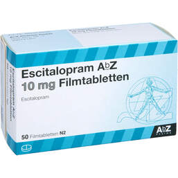 Abbildung: Escitalopram AbZ 10 mg Filmtabletten 50 St, Filmtabletten PZN 10099100