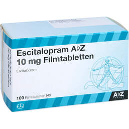 Abbildung: Escitalopram AbZ 10 mg Filmtabletten 100 St, Filmtabletten PZN 10099117