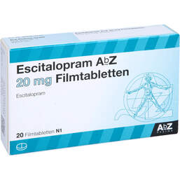 Abbildung: Escitalopram AbZ 20 mg Filmtabletten 20 St, Filmtabletten PZN 10099169