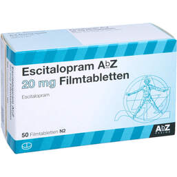 Abbildung: Escitalopram AbZ 20 mg Filmtabletten 50 St, Filmtabletten PZN 10099175