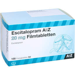Abbildung: Escitalopram AbZ 20 mg Filmtabletten 100 St, Filmtabletten PZN 10099181