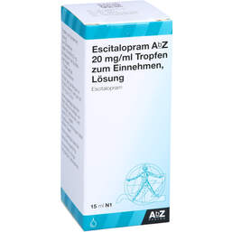 Abbildung: Escitalopram AbZ 20 mg / ml Tropfen zum Einnehmen 15 ml, Tropfen zum Einnehmen PZN 10099198