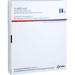 Abbildung: Varivax Fertigspritze ohne Kanüle 10X0.5 ml, Fertigspritzen PZN 10106679