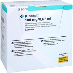 Abbildung: Kineret 100mg graduiert Injektionslösung in einer Fertigsp 28 St, Injektionslösung PZN 10110942