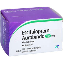 Abbildung: Escitalopram Aurobindo 10 mg Filmtabletten 100 St, Filmtabletten PZN 10113194