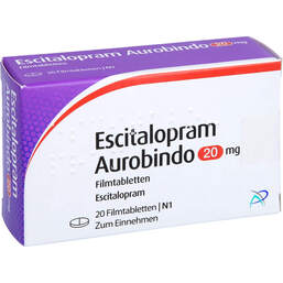 Abbildung: Escitalopram Aurobindo 20 mg Filmtabletten 20 St, Filmtabletten PZN 10113202