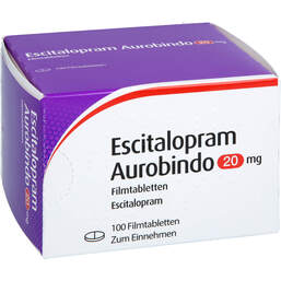 Abbildung: Escitalopram Aurobindo 20 mg Filmtabletten 100 St, Filmtabletten PZN 10113225