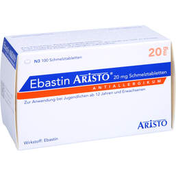 Abbildung: Ebastin Aristo 20 mg Schmelztabletten 100 St, Schmelztabletten PZN 10114182