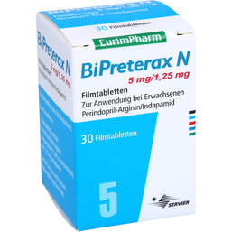 Abbildung: Bipreterax N 5 mg / 1,25 mg Filmtabletten 30 St, Filmtabletten PZN 10124996