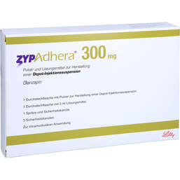 Abbildung: Zypadhera 300 mg Pulver + Lösung z.Her.e.Depot-Injektionssuspension 1 P, Trockensubstanz mit Lösun PZN 10130212