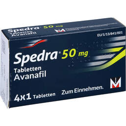 Abbildung: Spedra 50 mg Tabletten 4 St, Tabletten PZN 10130494