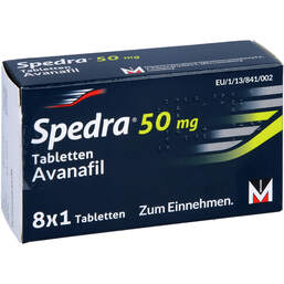 Abbildung: Spedra 50 mg Tabletten 8 St, Tabletten PZN 10130519