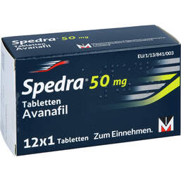 Abbildung: Spedra 50 mg Tabletten 12 St, Tabletten PZN 10130525