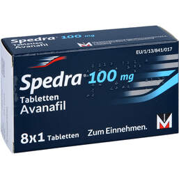 Abbildung: Spedra 100 mg Tabletten 8 St, Tabletten PZN 10130548