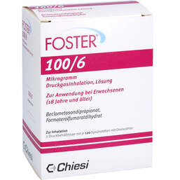 Abbildung: Foster 100 / 6 µg 120 Hub Dosieraerosol 2 St, Dosieraerosol PZN 10130956