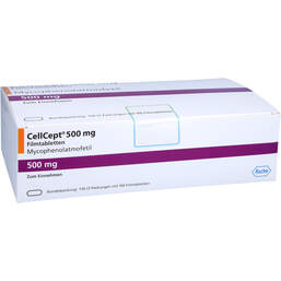 Abbildung: Cellcept 500 mg Filmtabletten 150 St, Filmtabletten PZN 10131424