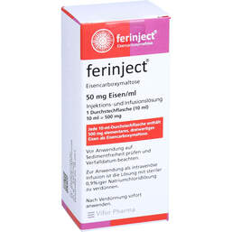 Abbildung: Ferinject 50 mg Eisen / ml Injektions- / Infusionslösung 10 ml, Injektions- und Infusionsdispersion PZN 10132978