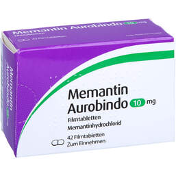 Abbildung: Memantin Aurobindo 10 mg Filmtabletten 42 St, Filmtabletten PZN 10142008