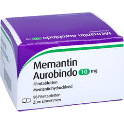 Abbildung: Memantin Aurobindo 10 mg Filmtabletten 98 St, Filmtabletten PZN 10142014