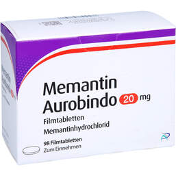 Abbildung: Memantin Aurobindo 20 mg Filmtabletten 98 St, Filmtabletten PZN 10142043