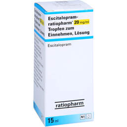 Abbildung: Escitalopram ratiopharm 20 mg / ml Tropfen z. Einnehmen 15 ml, Tropfen zum Einnehmen PZN 10142511