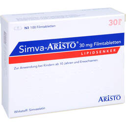 Abbildung: Simva Aristo 30 mg Filmtabletten 100 St, Filmtabletten PZN 10144817