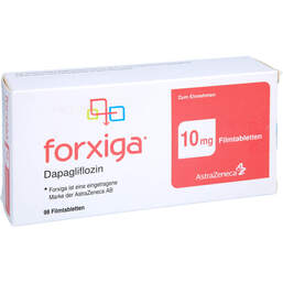 Abbildung: Forxiga 10 mg Filmtabletten 98 St, Filmtabletten PZN 10167391